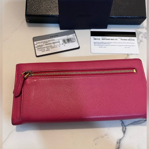 💯Authentic Prada Leather Saffiano Pink Peonia-Begonia Wallet - Picture 9 of 15